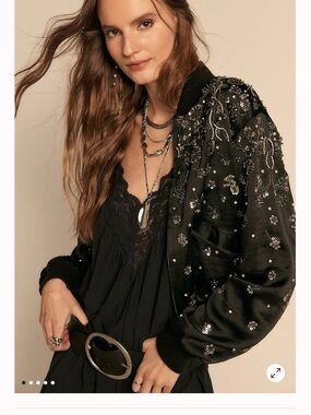 C545.$248  Free People
Stassi Embellished Bomber Embellished Satin oversized
